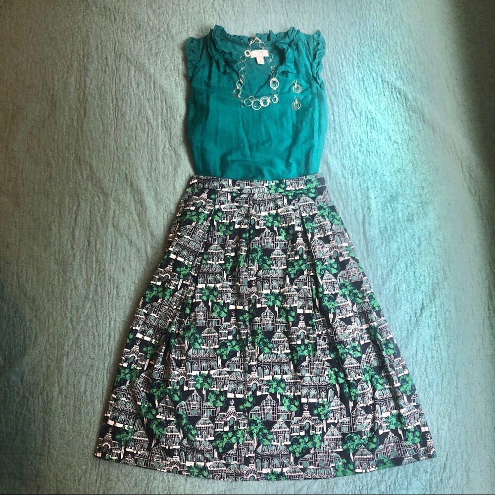 Boden Birdcage Pleated Midi Skirt